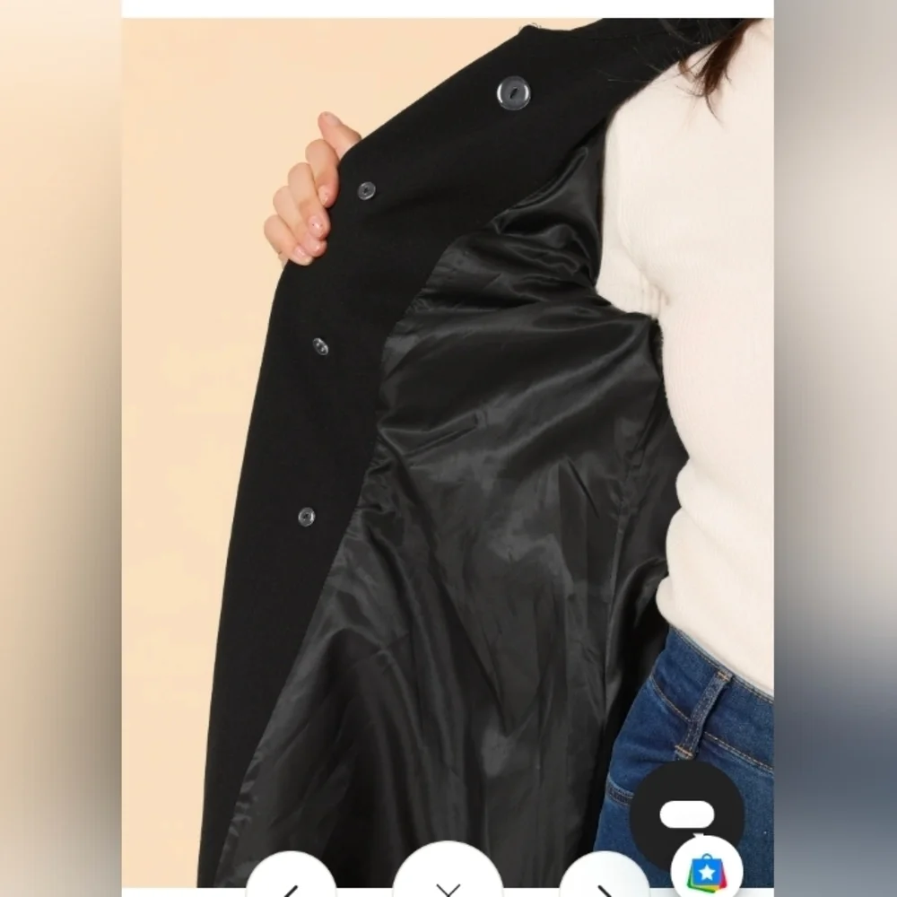 Allegra K Winter Long Lapel Collar Contrast Double Breast Coat